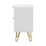 Bedside Table 2 Drawers Gold Metal Nightstand - White