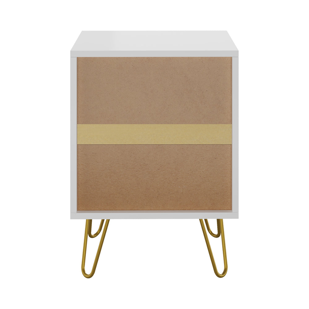 Bedside Table 2 Drawers Gold Metal Nightstand - White