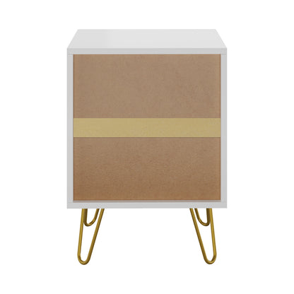 Bedside Table 2 Drawers Gold Metal Nightstand - White