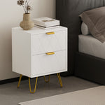 Bedside Table 2 Drawers Gold Metal Nightstand - White