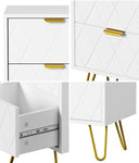 Bedside Table 2 Drawers Gold Metal Nightstand - White