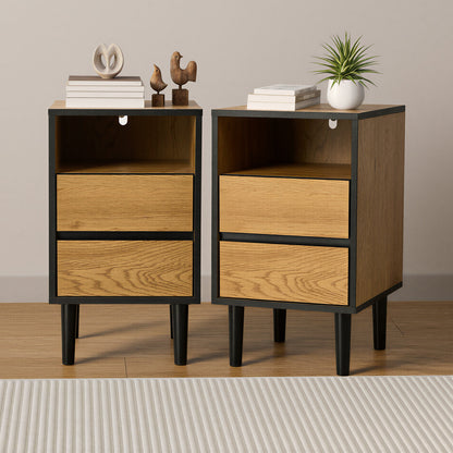 2pc Bedside Tables 2 Drawers Shelf Nightstand