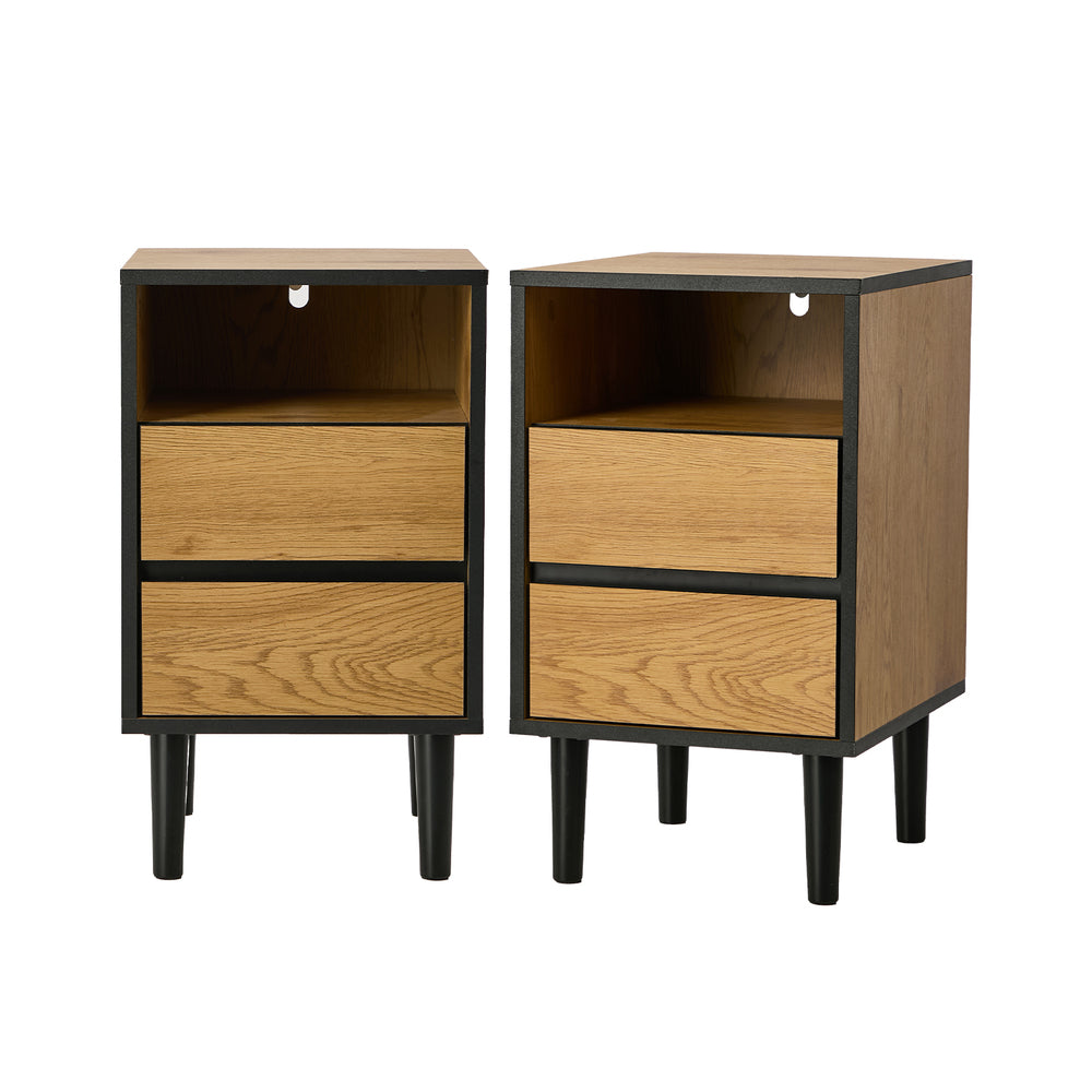 2pc Bedside Tables 2 Drawers Shelf Nightstand