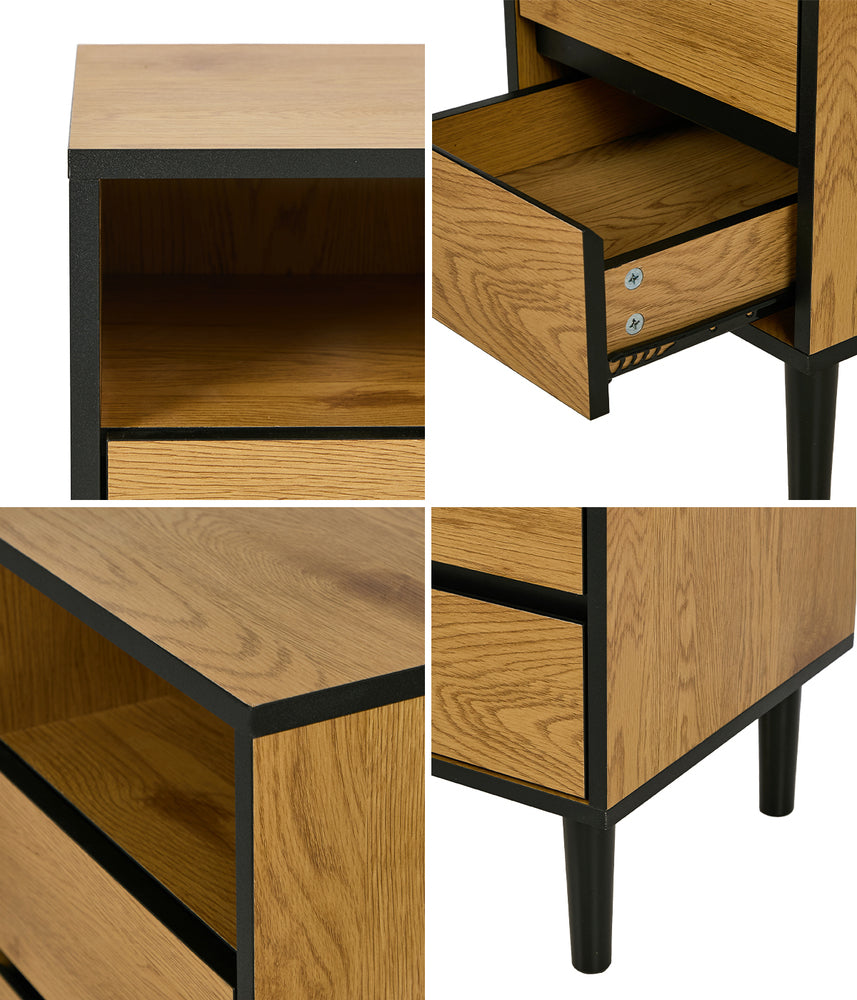 2pc Bedside Tables 2 Drawers Shelf Nightstand