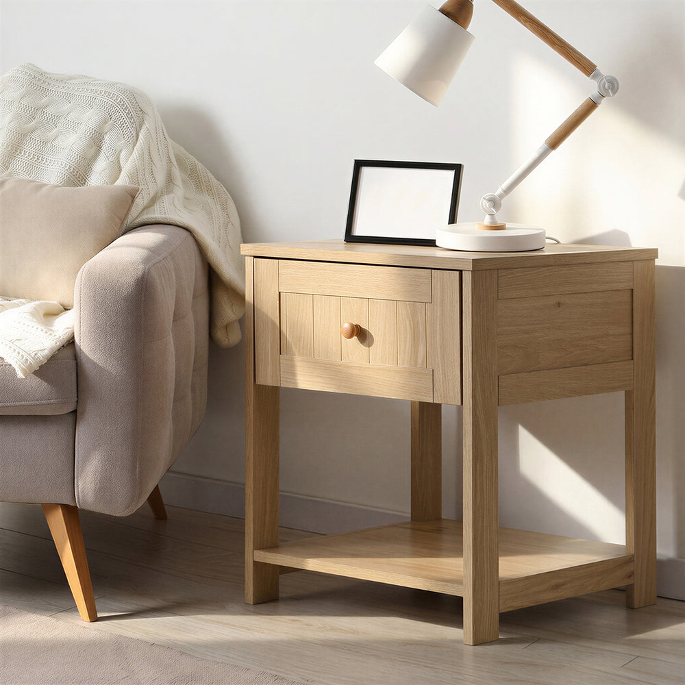 Bedside Table 1 Drawer Storage Shelf Natural | HomeAndLiving - 4