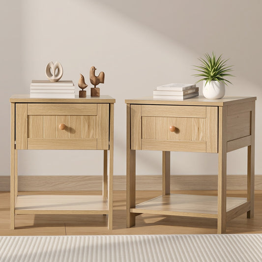 Bedside Tables Set of 2 Drawer Storage Natural | HomeAndLivi - 6