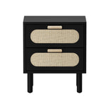 Bedside Table 2 Drawers Rattan Black/Natural