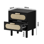 Bedside Table 2 Drawers Rattan Black/Natural
