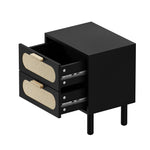 Bedside Table 2 Drawers Rattan Black/Natural