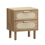 Bedside Table 2 Drawers Rattan Black/Natural