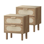 2x Bedside Table 2 Drawers Rattan