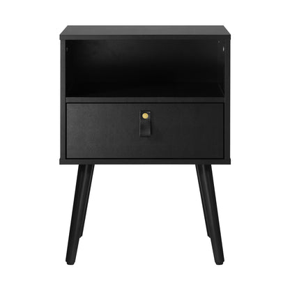 Bedside Tables Side Table Drawer Storage Cabinet w/ Leather Handle Black