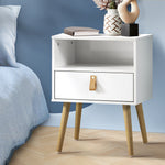 Bedside Tables Side Table Drawer Cabinet w/ Leather Handle White