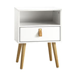 Bedside Tables Side Table Drawer Cabinet w/ Leather Handle White