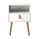 Bedside Tables Side Table Drawer Cabinet w/ Leather Handle White