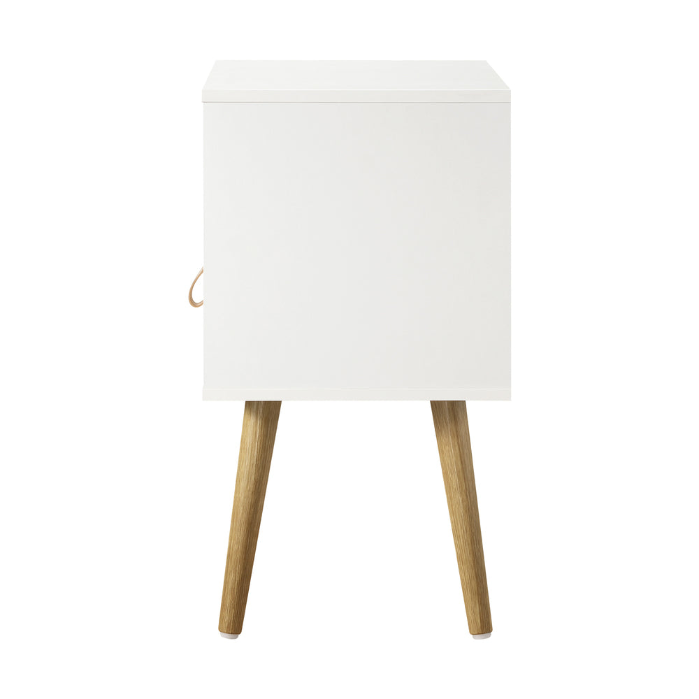 Bedside Tables Side Table Drawer Cabinet w/ Leather Handle White