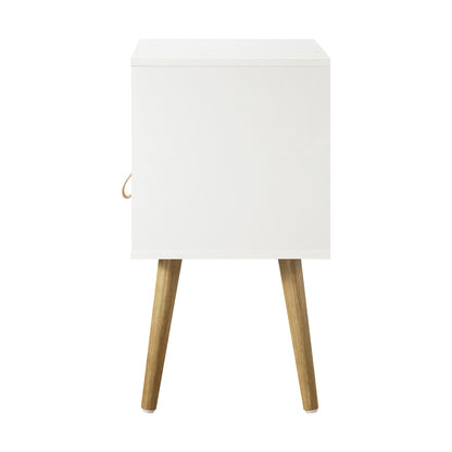 Bedside Tables Side Table Drawer Cabinet w/ Leather Handle White