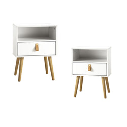 2X Bedside Tables with Leather Handle White