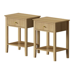 2x Bedside Table 1 Drawer Open Shelf Nightstand Natural