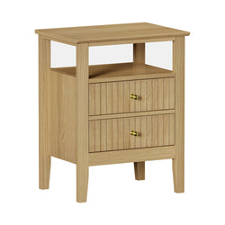 Bedside Table 2 Drawers Open Shelf Nightstand Natural
