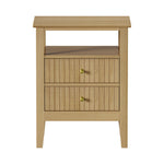 Bedside Table 2 Drawers Open Shelf Nightstand Natural
