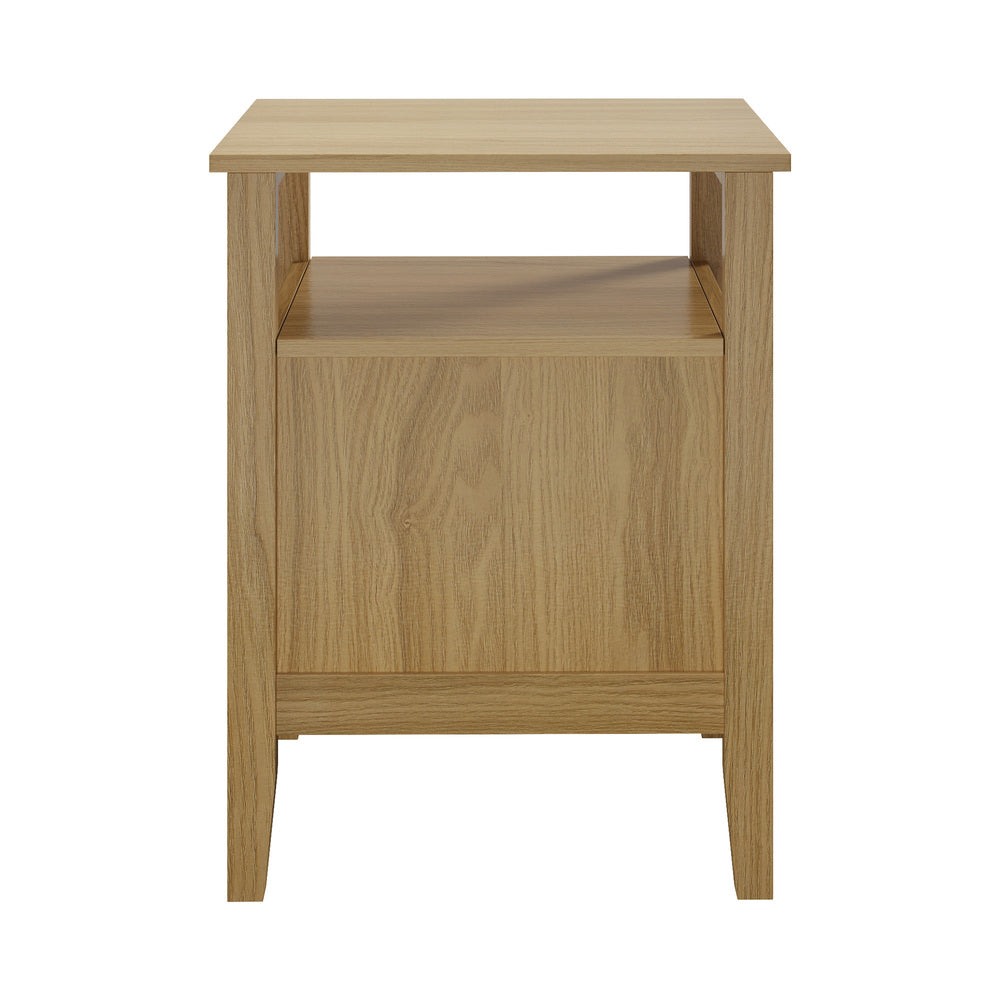Bedside Table 2 Drawers Open Shelf Nightstand Natural