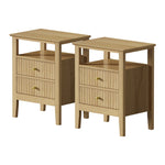 2x Bedside Table 2 Drawers Open Shelf Nightstand Natural