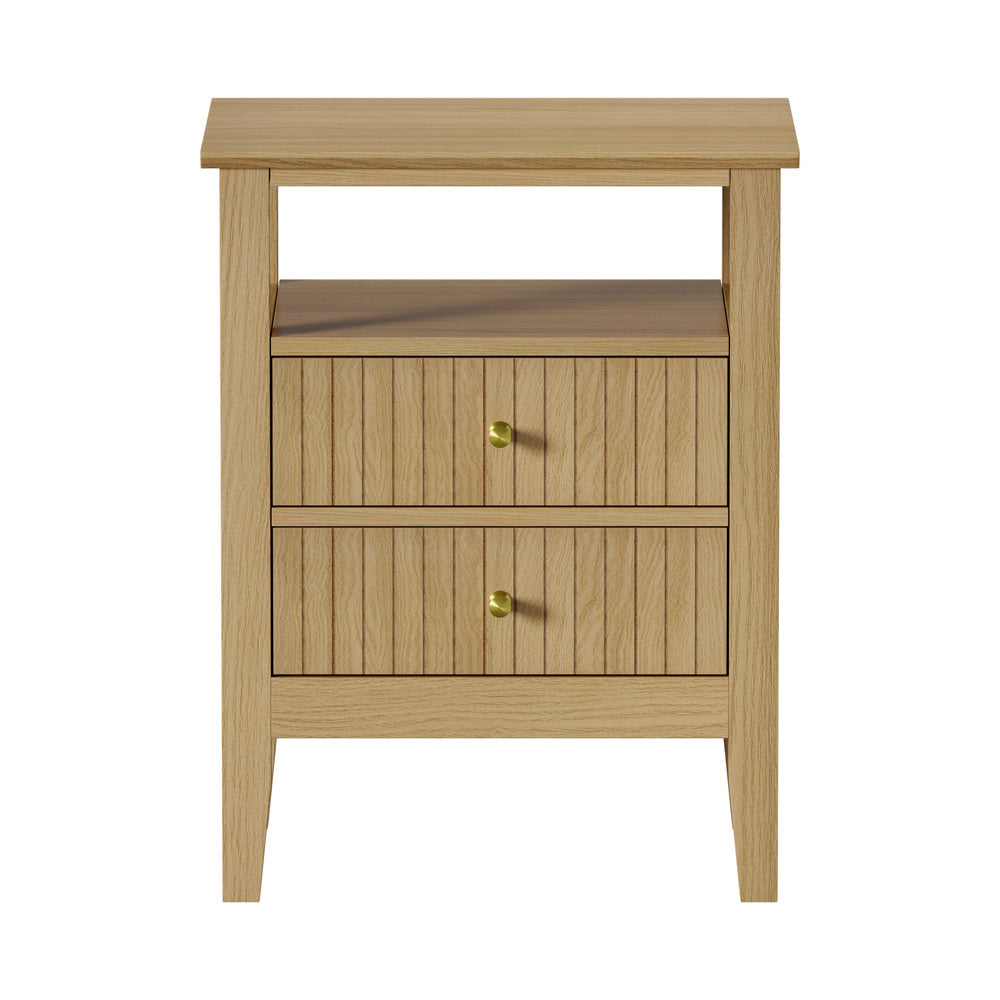 2x Bedside Table 2 Drawers Open Shelf Nightstand Natural