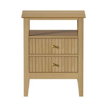 2x Bedside Table 2 Drawers Open Shelf Nightstand Natural