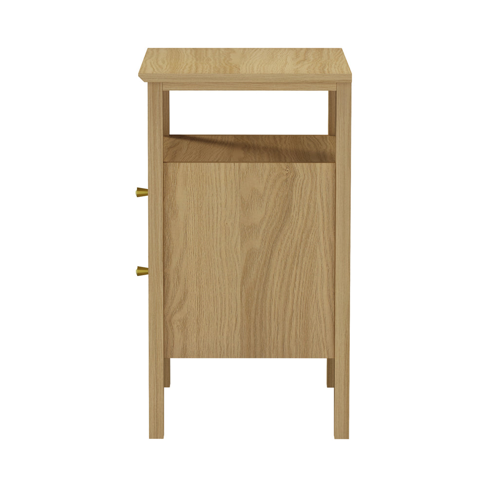 2x Bedside Table 2 Drawers Open Shelf Nightstand Natural