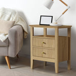 2x Bedside Table 2 Drawers Open Shelf Nightstand Natural
