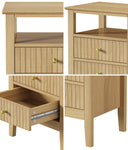 2x Bedside Table 2 Drawers Open Shelf Nightstand Natural