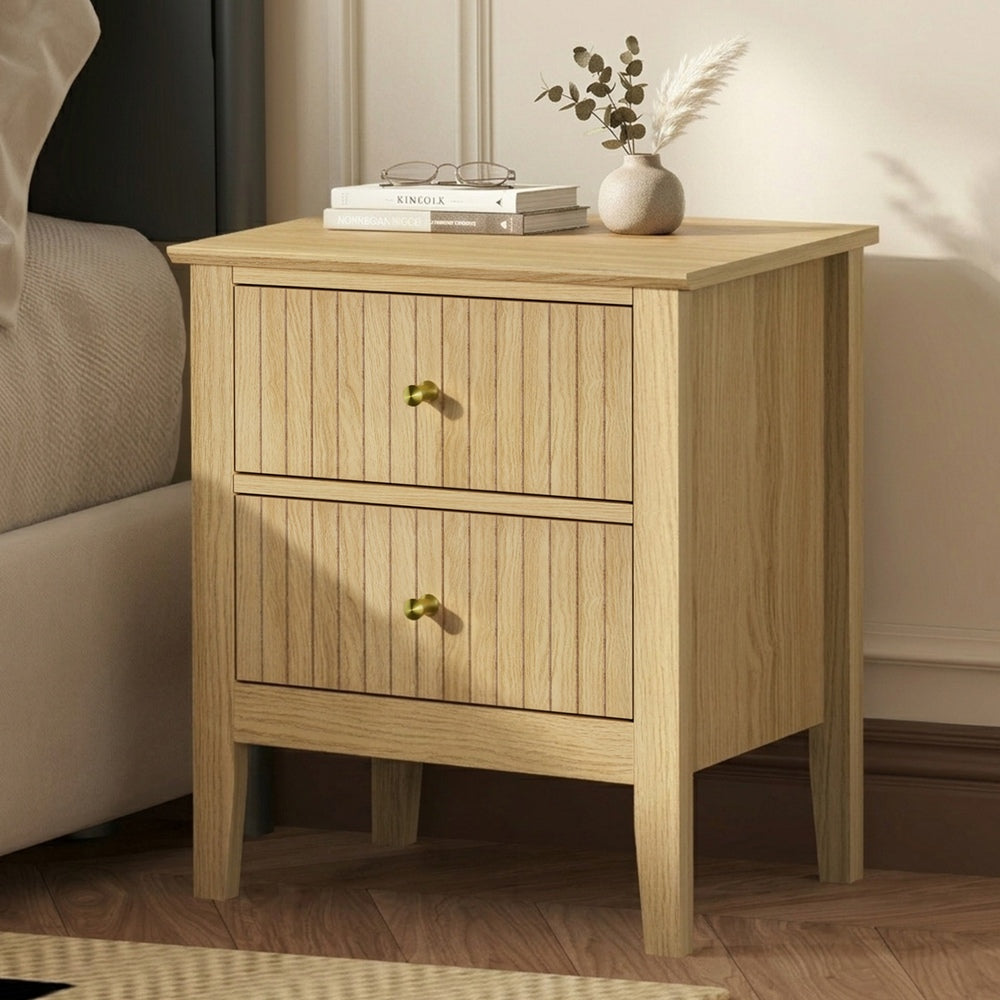2 Drawer Nightstand Gold Handle Natural | HomeAndLiving