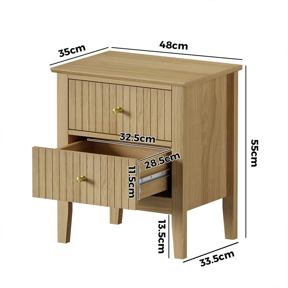 2 Drawer Nightstand Gold Handle Natural | HomeAndLiving - 7