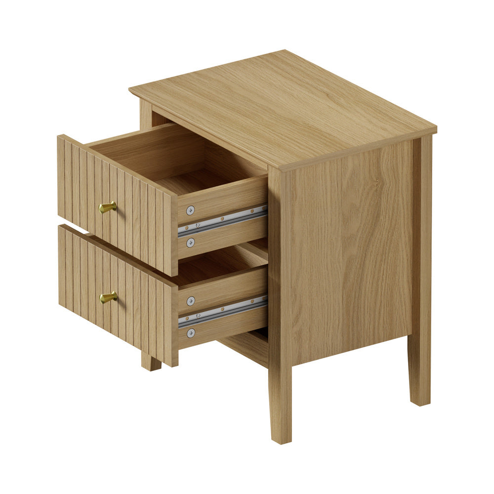 2 Drawer Nightstand Gold Handle Natural | HomeAndLiving - 3