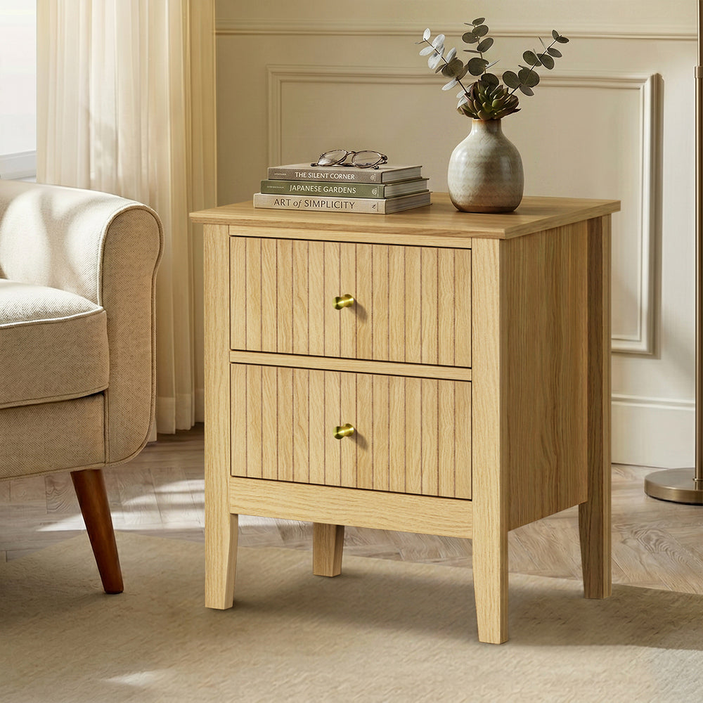 2 Drawer Nightstand Gold Handle Natural | HomeAndLiving - 4