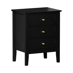 Bedside Table 3 Drawers Side End Nightstand Black
