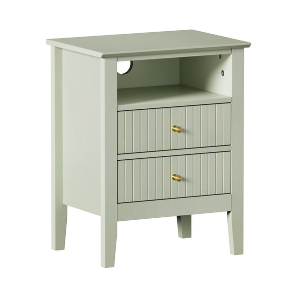  Bedside Table Nightstand 2 Drawer Storage Cabinet Bedroom Green