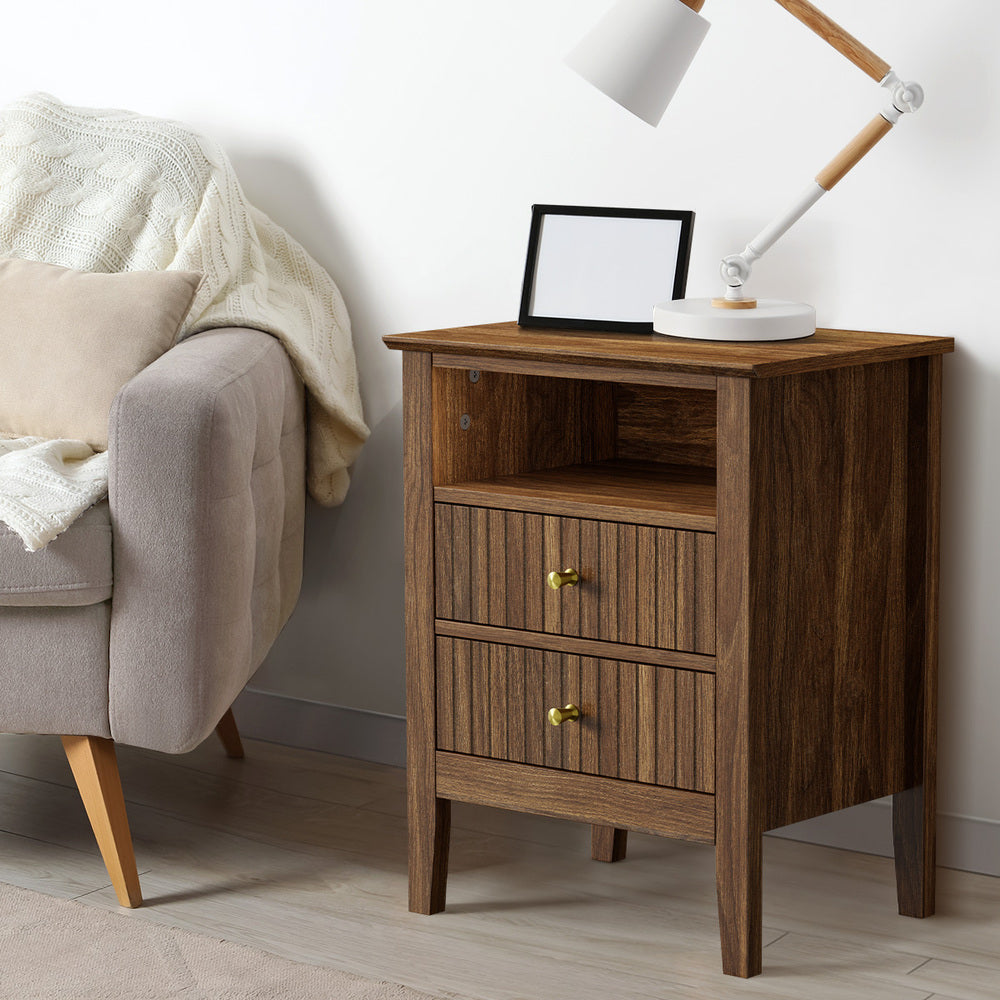 Bedside Table Nightstand 2 Drawer Storage Cabinet Bedroom White