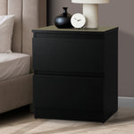 Bedside Table Nightstand 2 Drawers Black Natural White