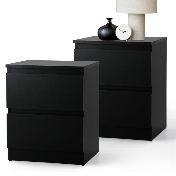  Bedside Tables Set of 2 Nightstand Black/Wood/White