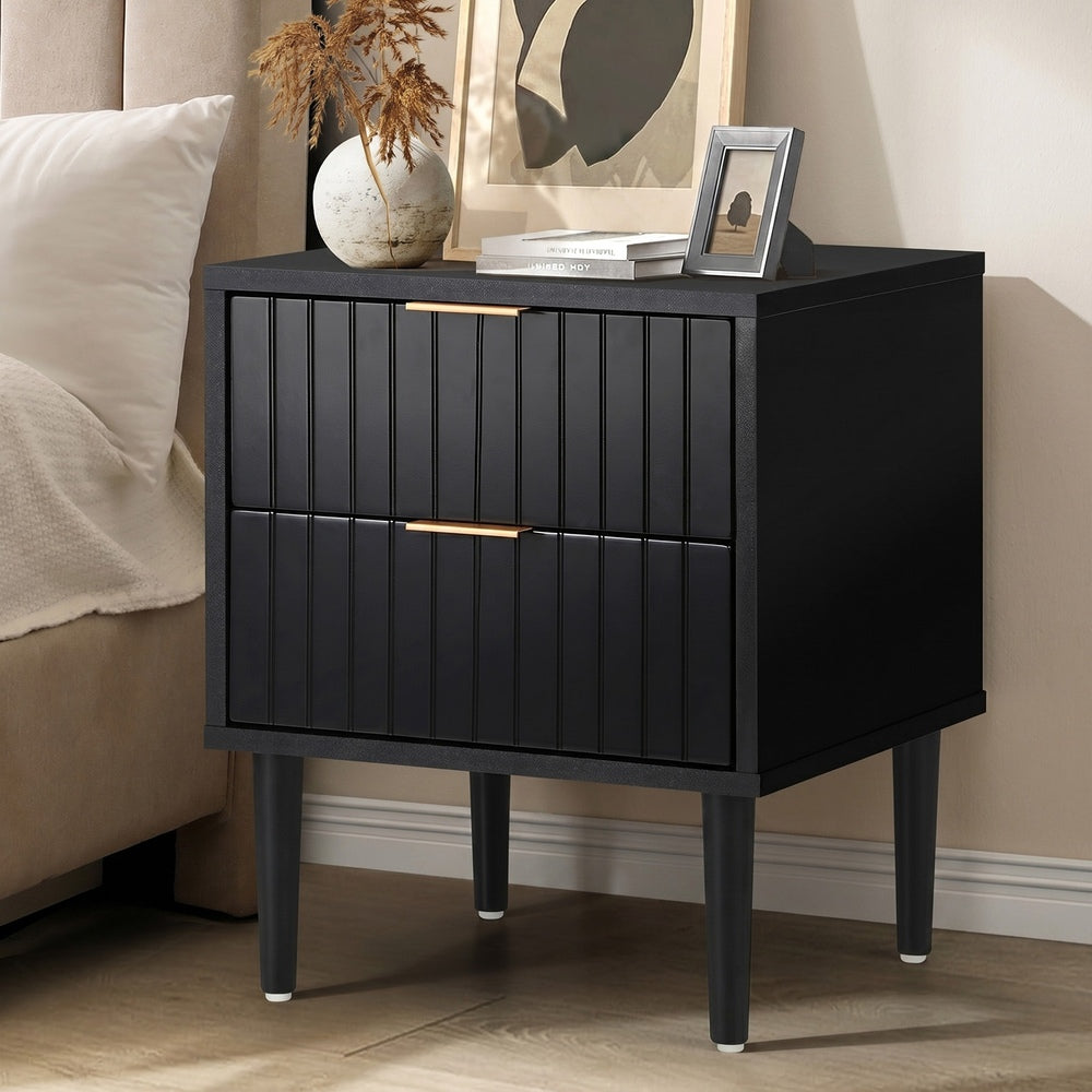 Black Bedside Table 2 Drawers Metal Handle | HomeAndLiving