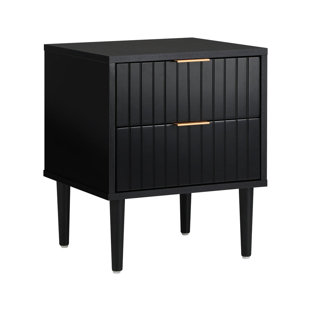 Black Bedside Table 2 Drawers Metal Handle | HomeAndLiving