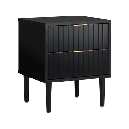Black Bedside Table 2 Drawers Metal Handle | HomeAndLiving