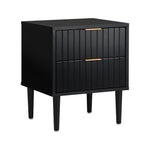 Black Bedside Table 2 Drawers Metal Handle | HomeAndLiving
