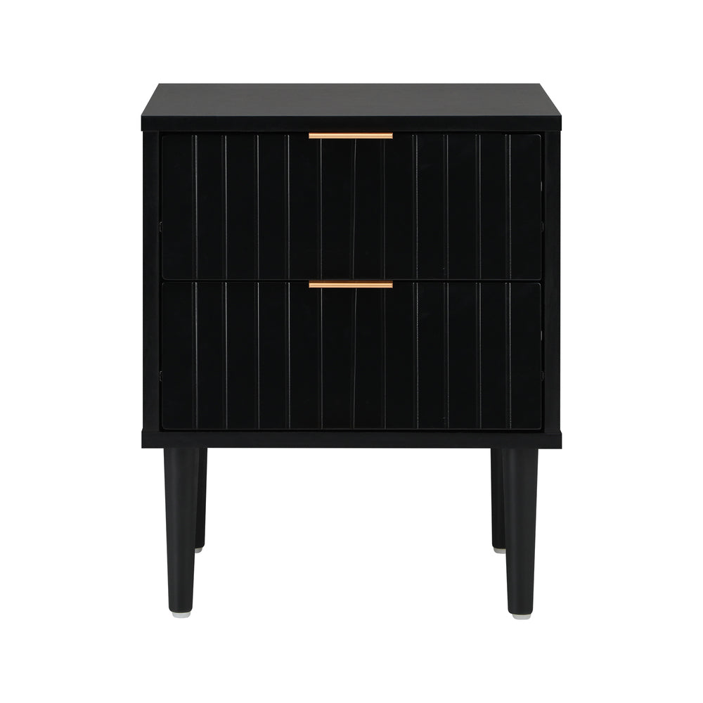 Black Bedside Table 2 Drawers Metal Handle | HomeAndLiving