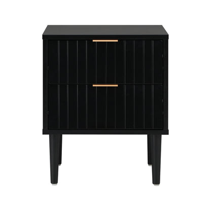 Black Bedside Table 2 Drawers Metal Handle | HomeAndLiving