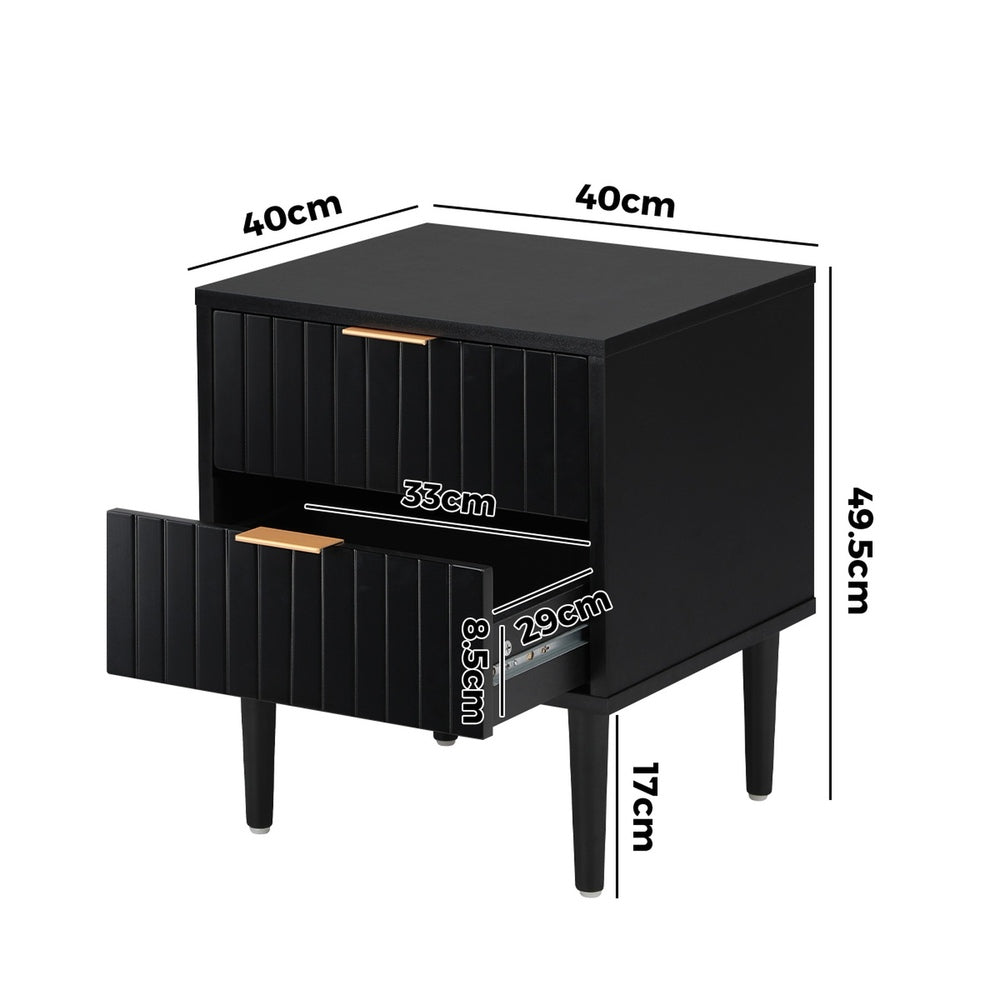 Black Bedside Table 2 Drawers Metal Handle | HomeAndLiving