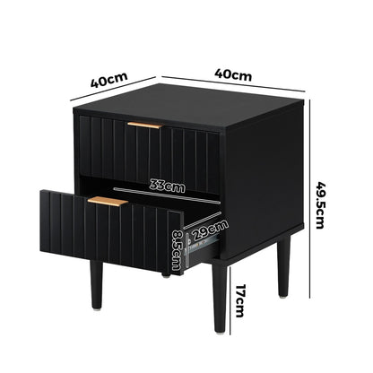 Black Bedside Table 2 Drawers Metal Handle | HomeAndLiving