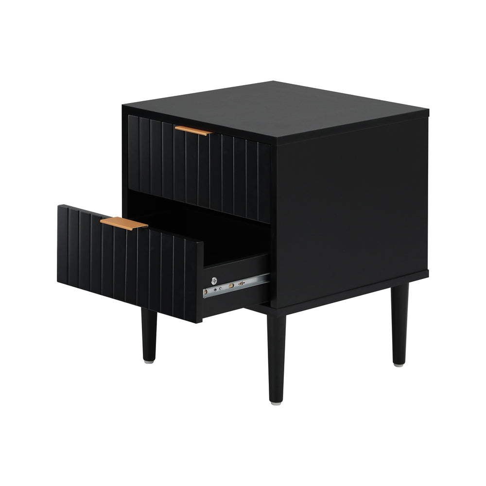 Black Bedside Table 2 Drawers Metal Handle | HomeAndLiving